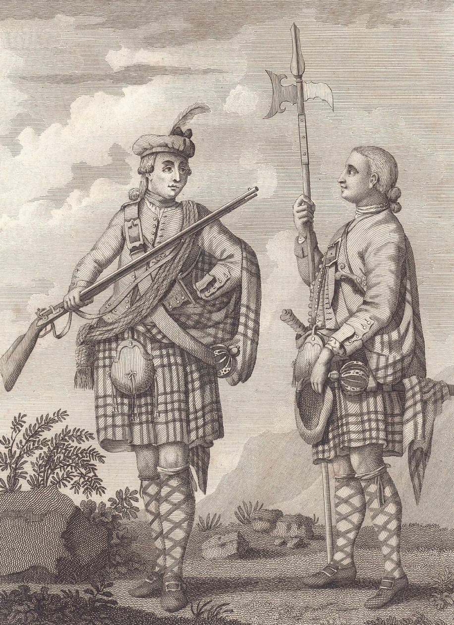 Officer (venstre) og sergent for 42nd Highlanders—the Black Watch—c.1750 (gravering) af Unknown artist