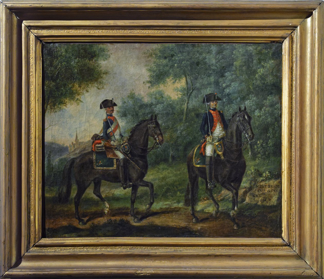 Officer og soldat ved Mestre de Camps-regimentet i 1790, slutningen af det attende århundrede (olie på lærred) af Unknown artist