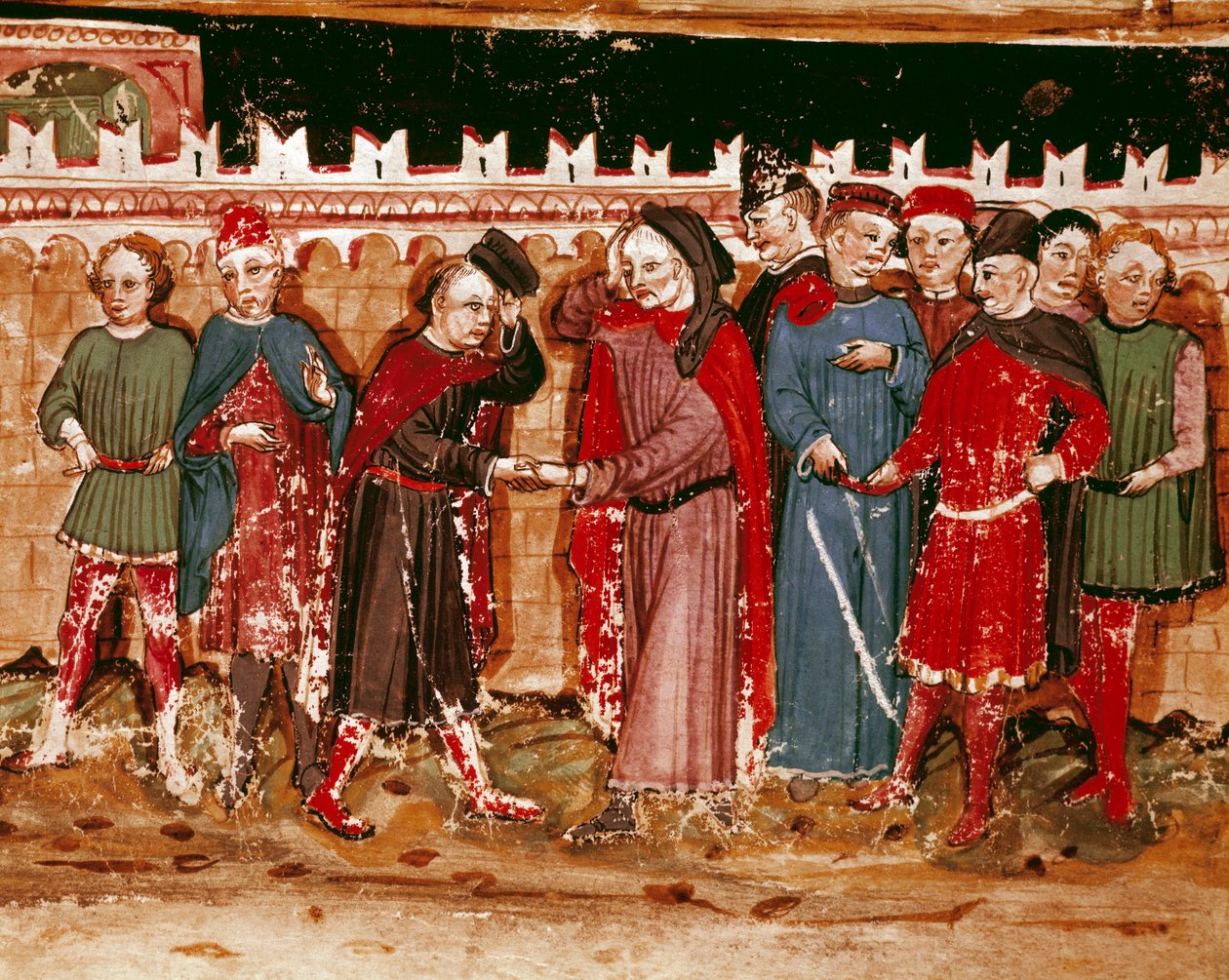 Embedsmænd fra Miniature-gabellen fra manuskriptet (Ms. H V-5) "Codex de Privileges"" af Unknown artist