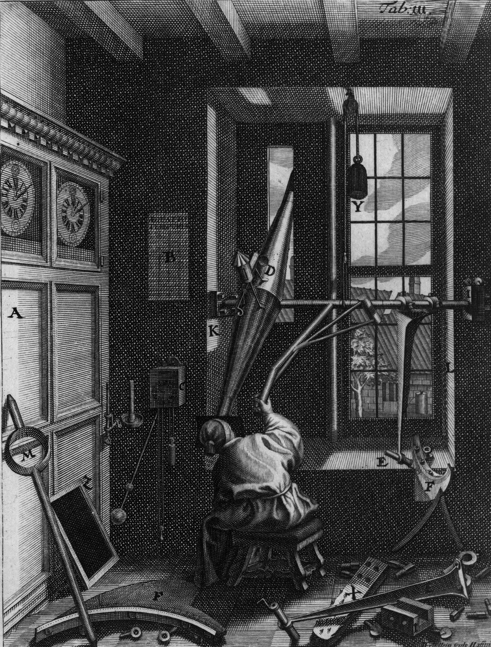 Olaus Romer (Ole), dansk astronom (1644-1710) observerer formørkelserne af Jupiters satellitter af Unknown artist