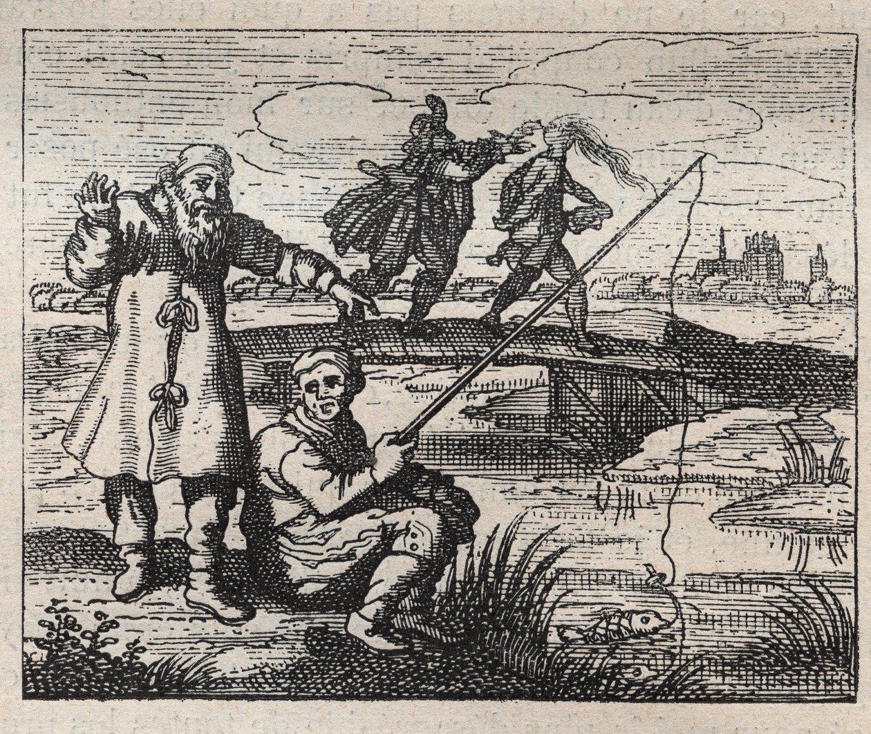 Gamle ordsprog: anledningen er skaldet bagfra - gravering 1700-tallet af Unknown artist