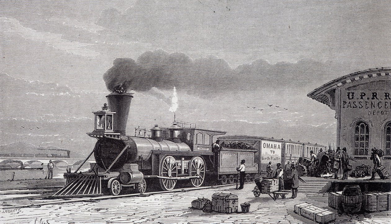 Omaha Station, udgangspunktet for Pacific Railway - i "" Tour du monde" af Unknown artist