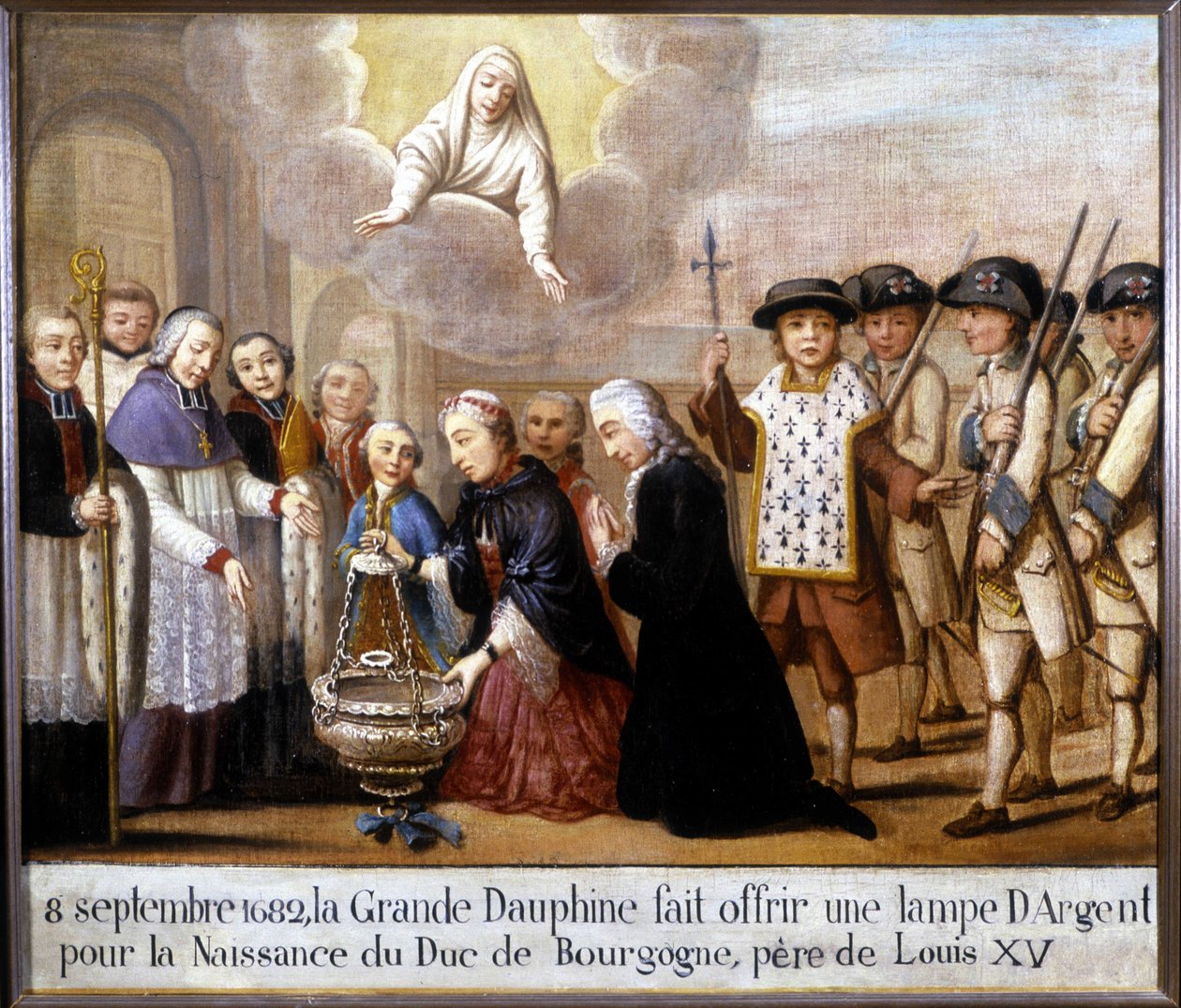 Den 8. september 1682 tilbød den store delfin en sølvlampe til fødslen af hertugen af Bourgogne (Louis de France) af Unknown artist