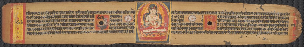 Et af tre blade fra Visdommens Perfektion Sutra (Ashtasahasrika Prajnaparamitasutra) af Unknown artist