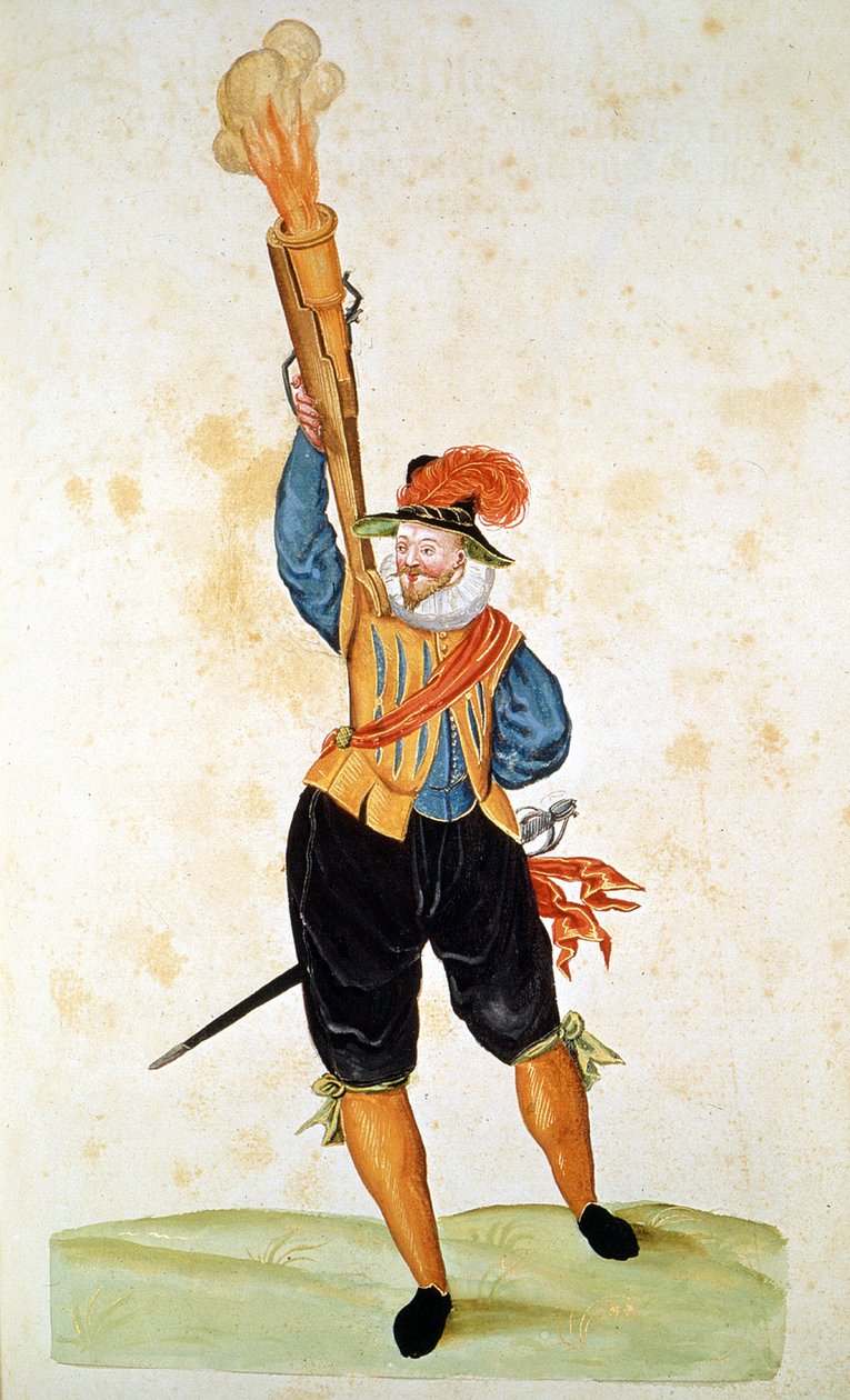 Et af de første skydevåben - i "Håndbog for pyroteknik, våbenkammer og befæstninger" "i det 16. århundrede. af Unknown artist