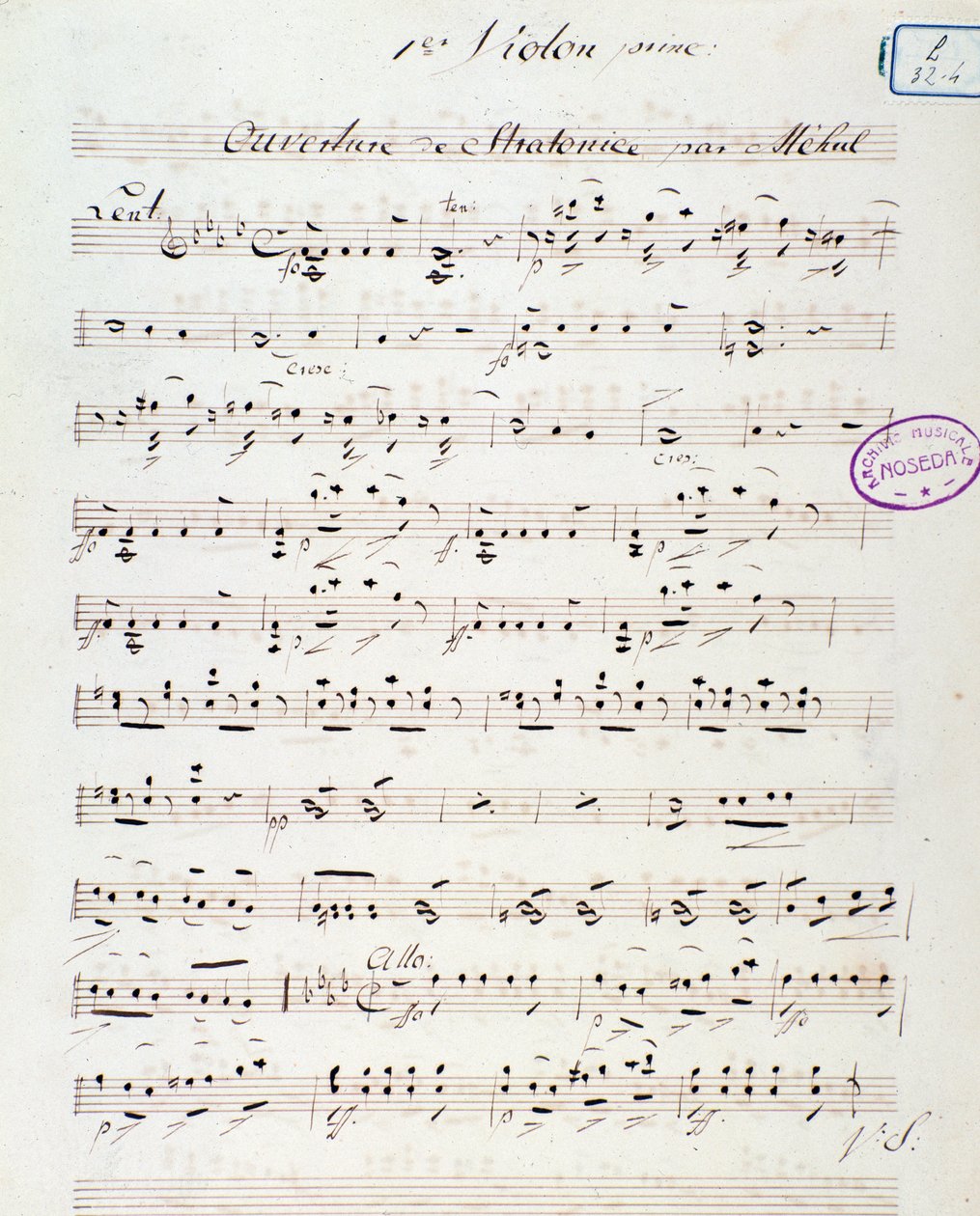 Åbningsside for operaen Stratonice af Mehul (1792) af Unknown artist
