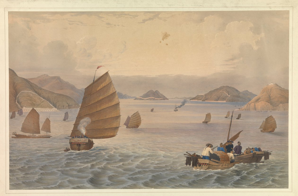 Operationer i Canton-floden. Forter og batterier i Bocca Tigris eller første passage af Canton-floden; H.M. Steam Ship, Vulture Kaptajn Macdougall passerer batterierne med 18th Royal Irish om bord. af Unknown artist