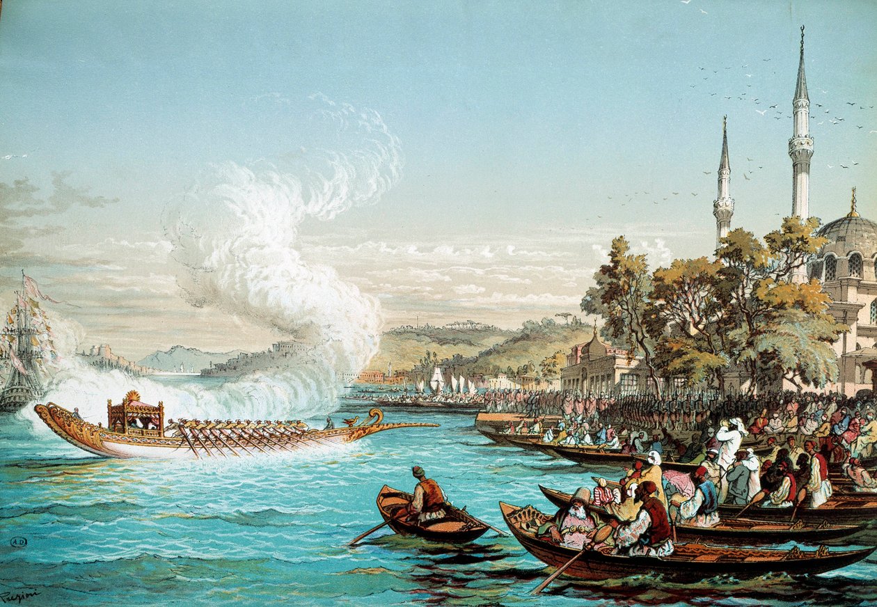 Osmannerriget: maritim fest i Konstantinopel. Litografi af det 19. århundrede. Library of Decorative Arts, Paris af Unknown artist