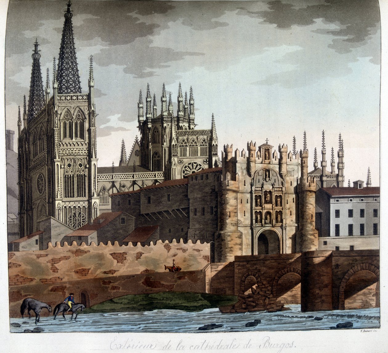 Uden for den gotiske katedral Saint Mary i Burgos i Spanien. Litografi af det 19. århundrede. af Unknown artist