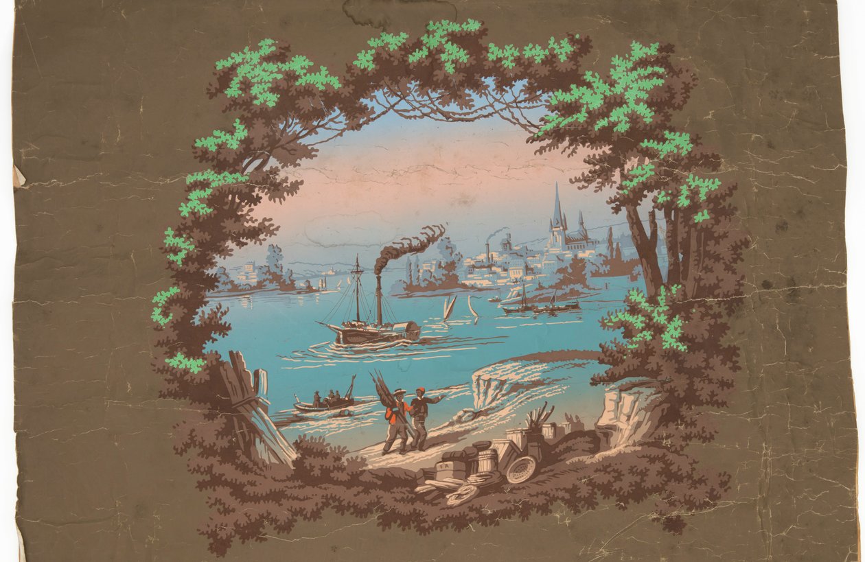 Overdør med havnescene af Unknown artist