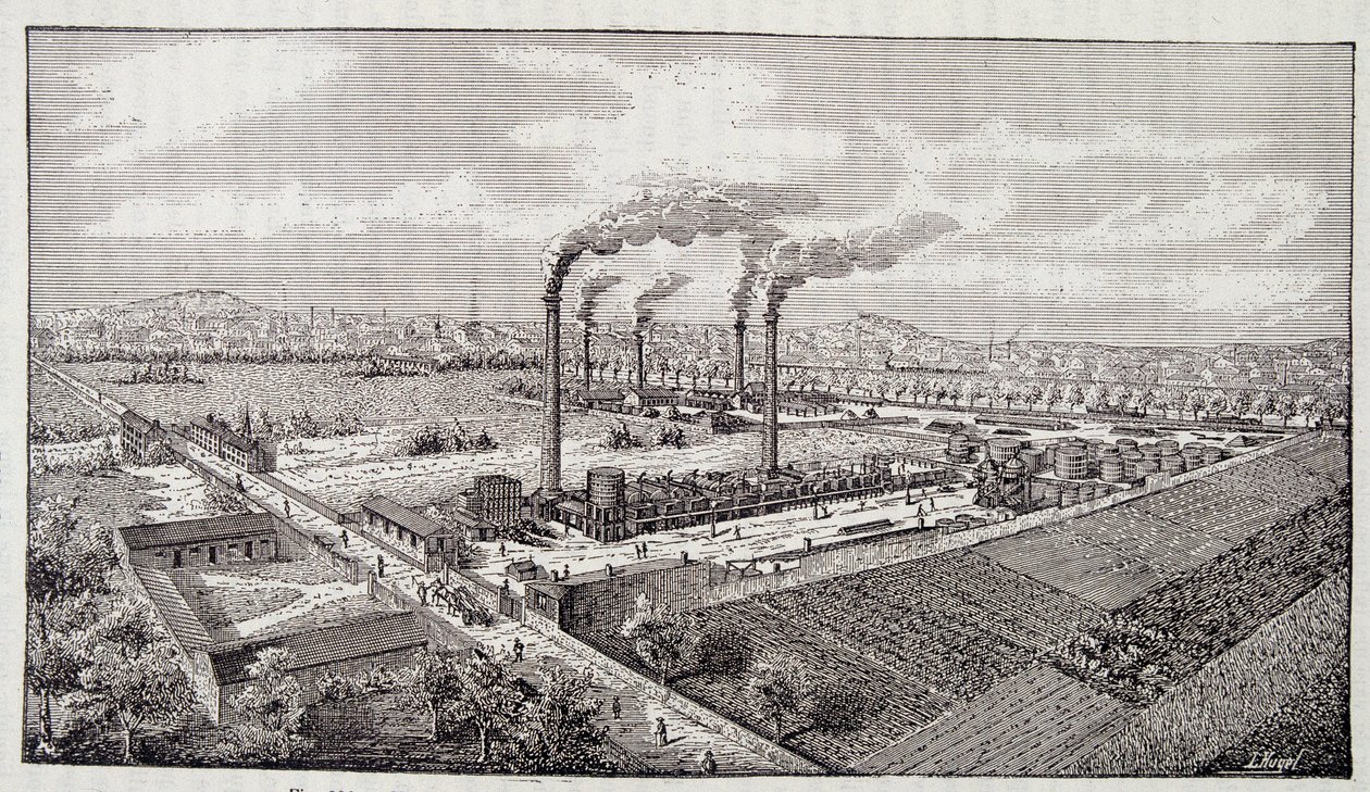 Oversigt over hr. Deutschs olieraffinaderi i Pantin (Seine) af Unknown artist