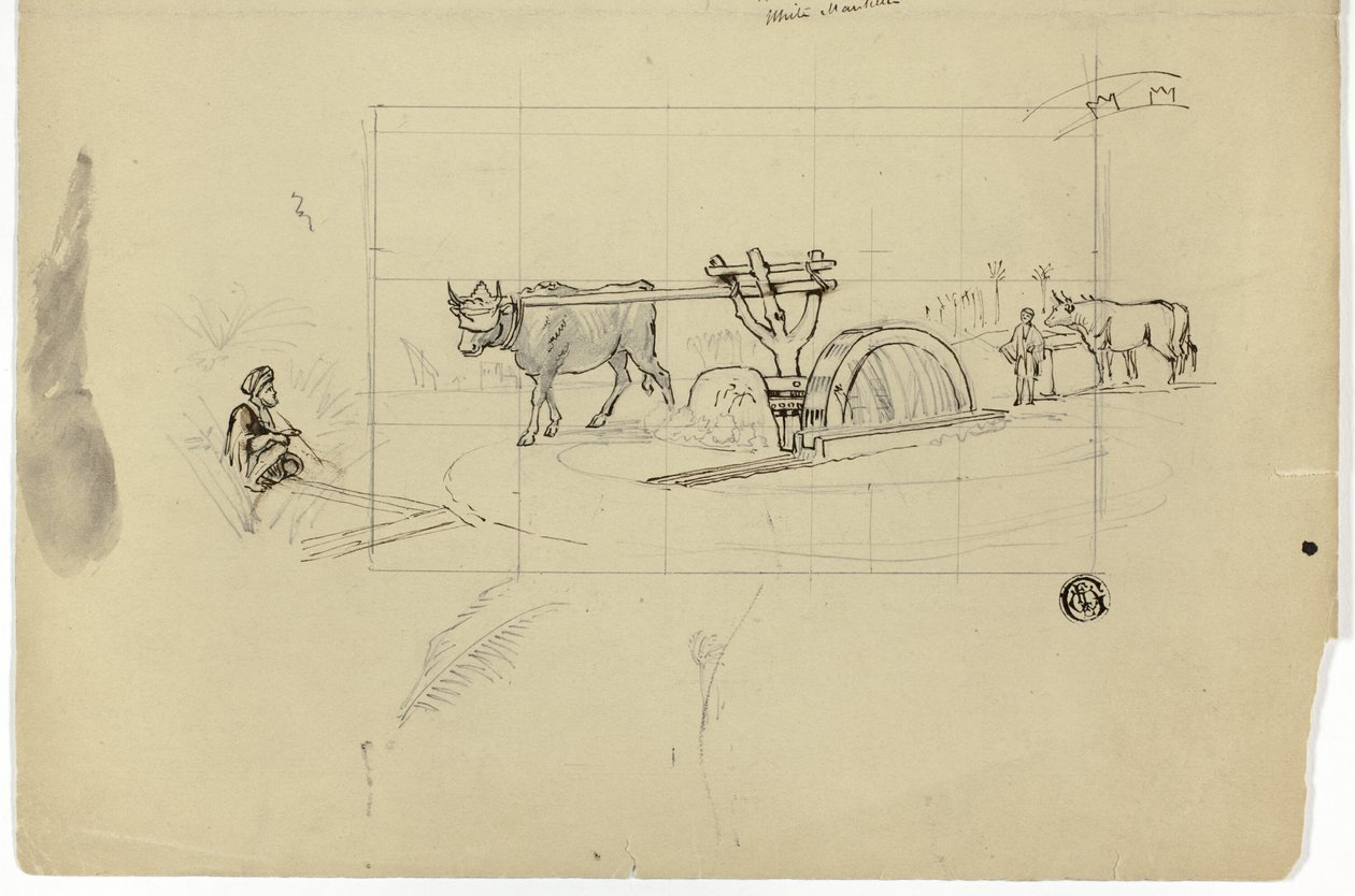 Ox arbejder på en løbebånd af Unknown artist
