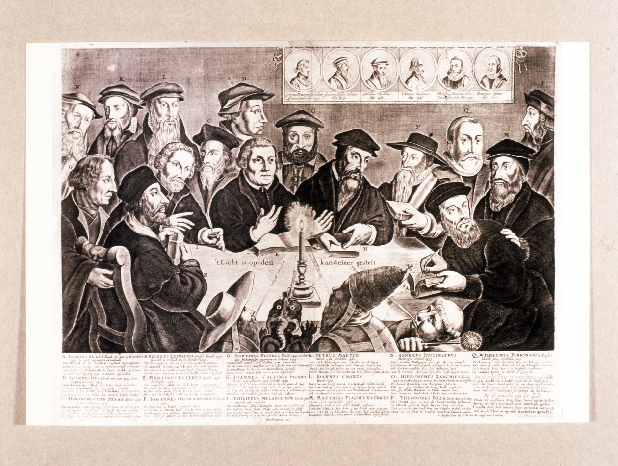 PROTESTANTISK REFORMATION: Luther, Melanchton, Calvin, Zwingli osv. af Unknown artist