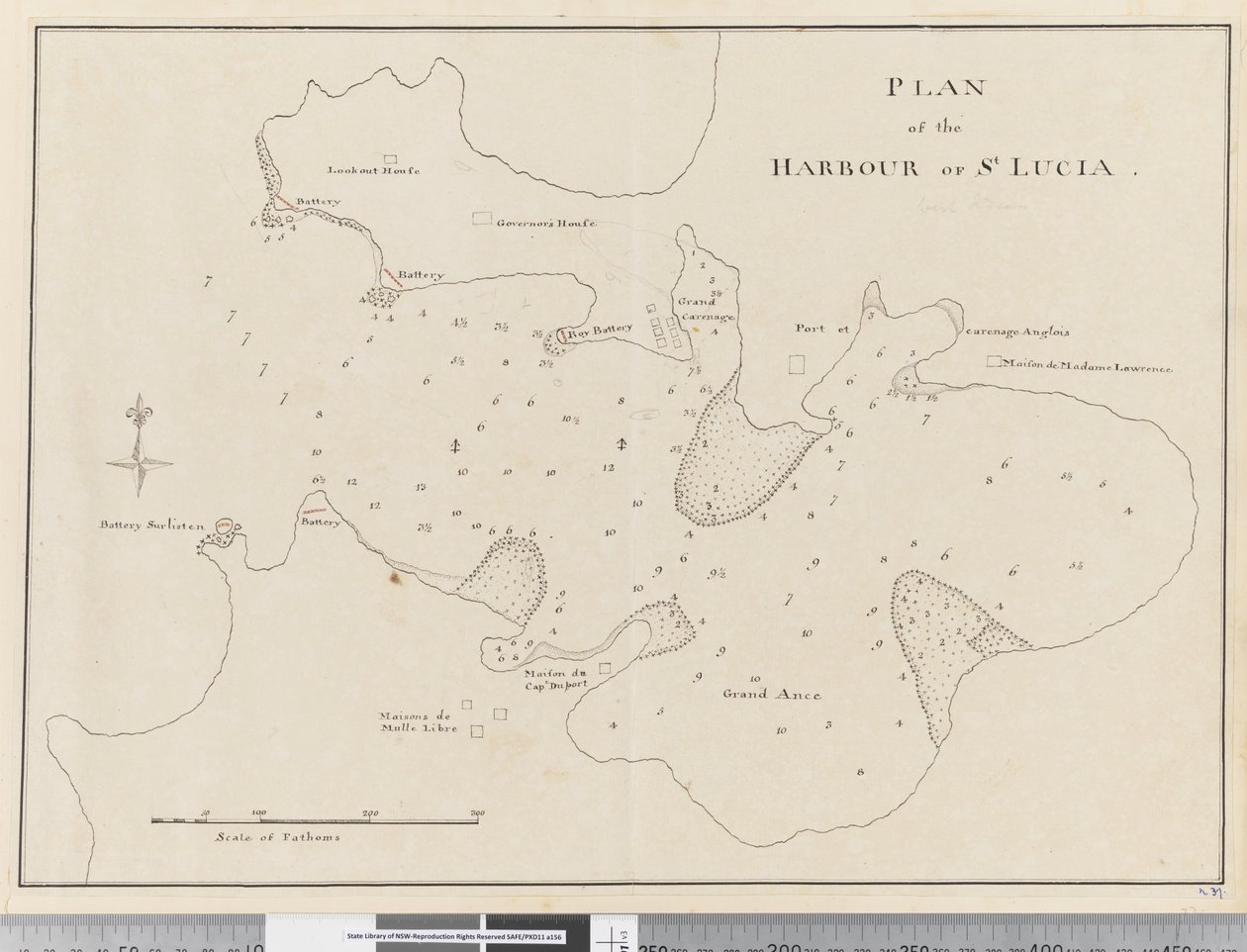 Side 37c Plan over havnen i St. Lucia af Unknown artist