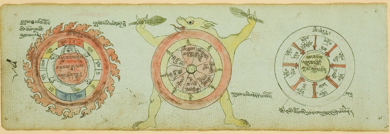 Side fra et manuskript med diagrammer, der beskytter mod børnesygdomme af Unknown artist