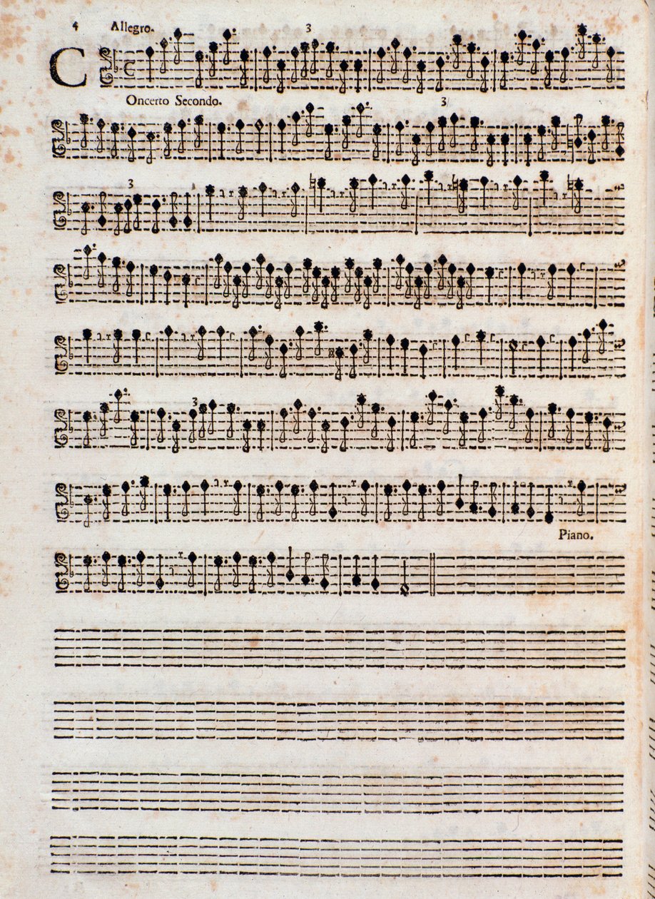 Side med partitur af "" Concerti a cinque, Op. 5"" af Tomaso Albinoni af Unknown artist