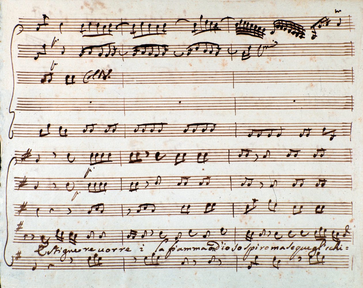 Side med partitur af Extinguish I would like air in Griselda opera af Antonio Vivaldi af Unknown artist