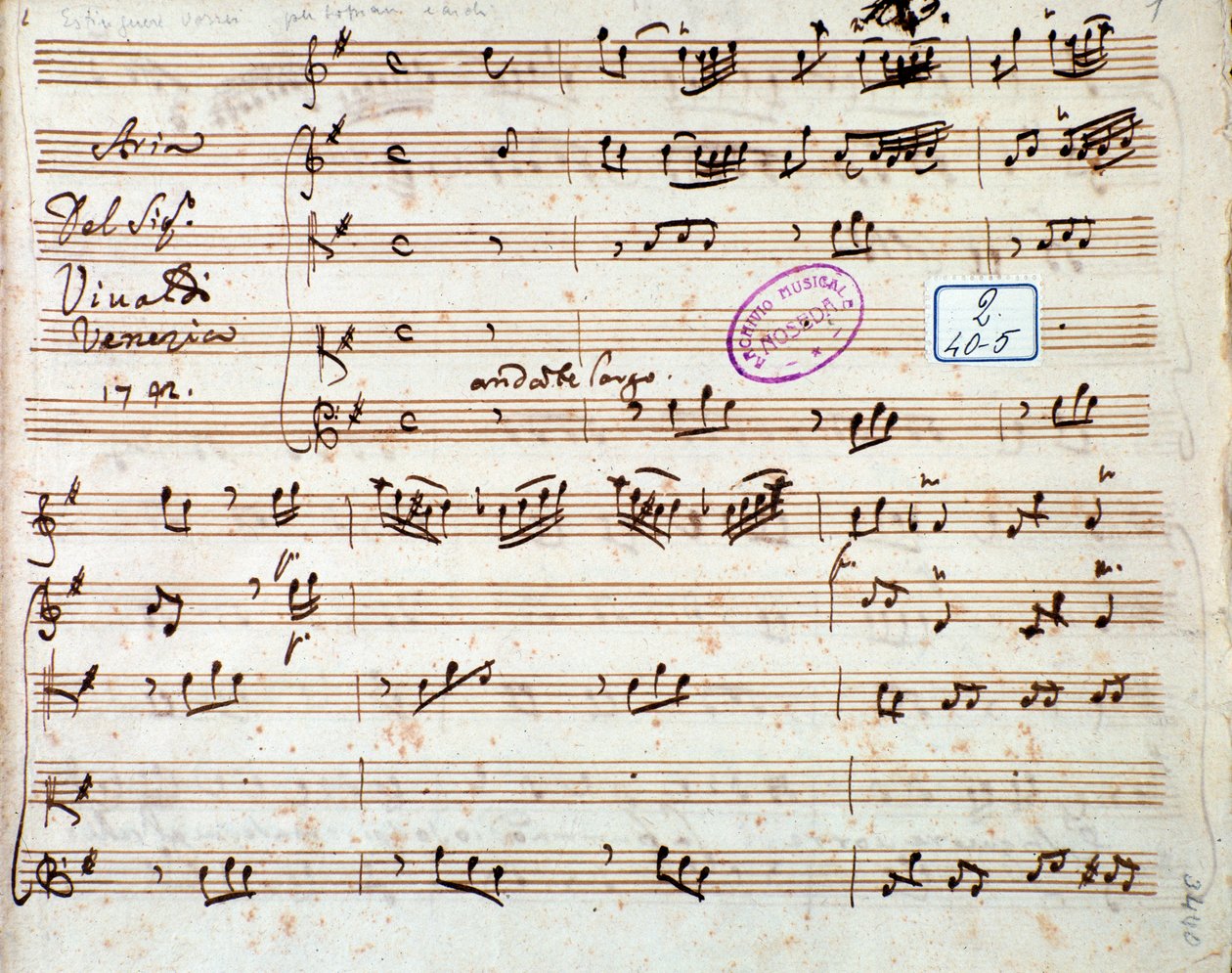 Side med partitur af Extinguish I would like air in Griselda opera af Antonio Vivaldi af Unknown artist