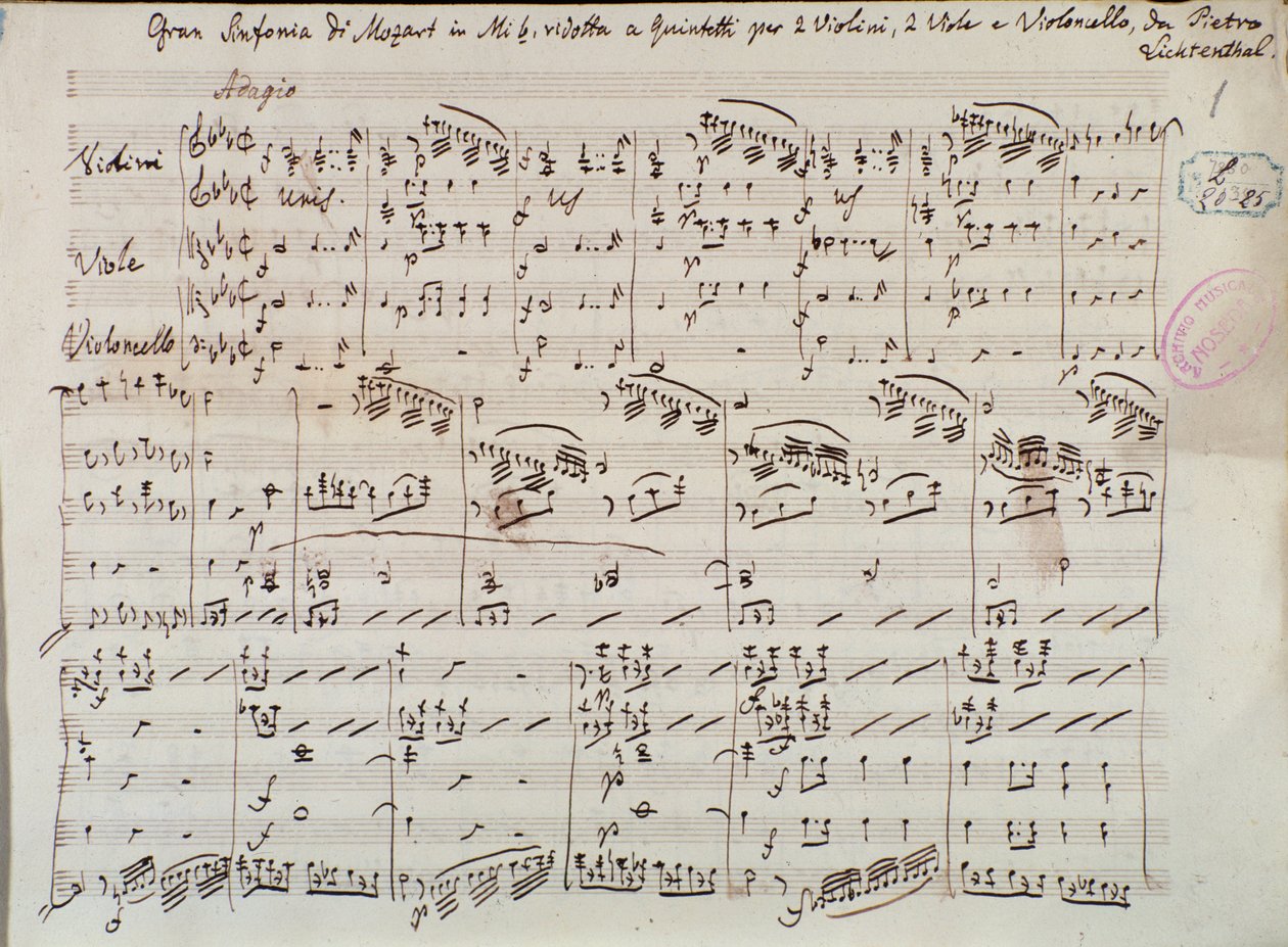 Side med nodeblade til Symphony concertante for violin og bratsch i Es, af Mozart, Lichtenthal version af Unknown artist