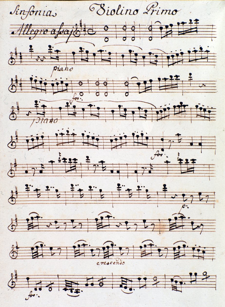 Side af noderne til første violin af Symphony n. 4 i D, af Mozart (1765) af Unknown artist