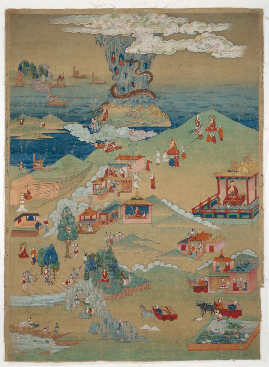 Malet banner (thangka) af fem moralske fortællinger fra Avadana Kalpalata Jataka af Unknown artist