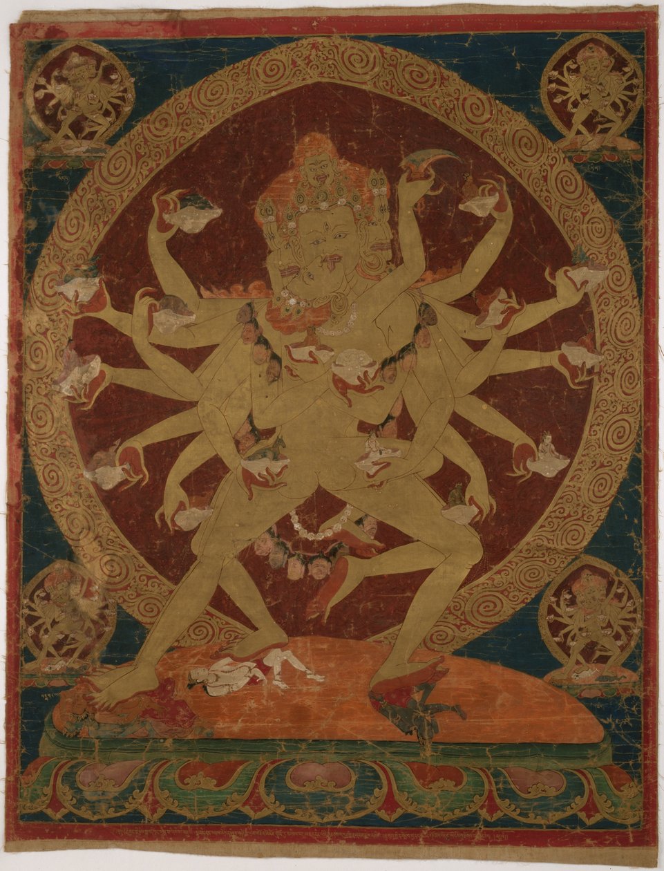 Bemalet banner (thangka) af kraniekop med (Kapâladhara) Hevajra af Unknown artist