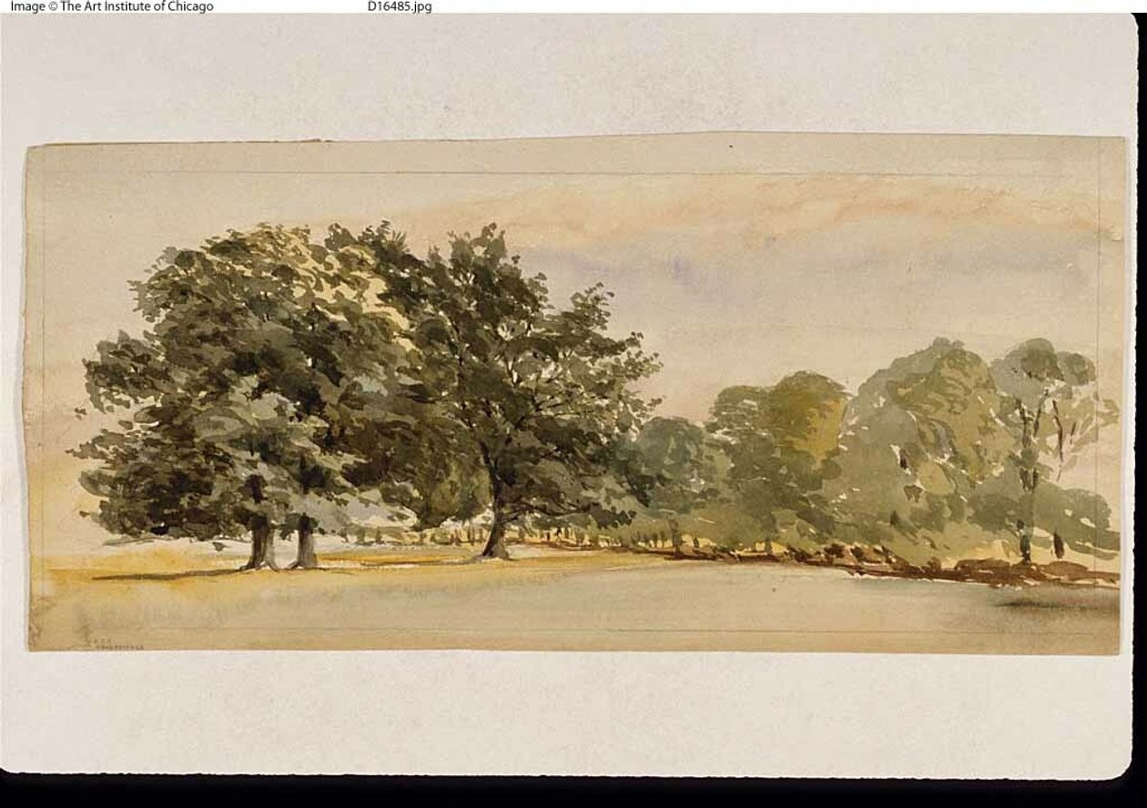 Panorama af en skovbevokset lund (recto); Landskab med skov til højre (verso) af Unknown artist