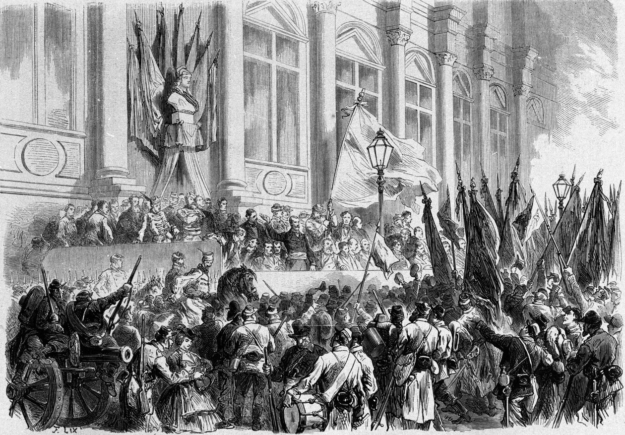 Paris, La Commune: Proklamation af resultaterne af folkeafstemningen den 26. marts 1871 på Place de l