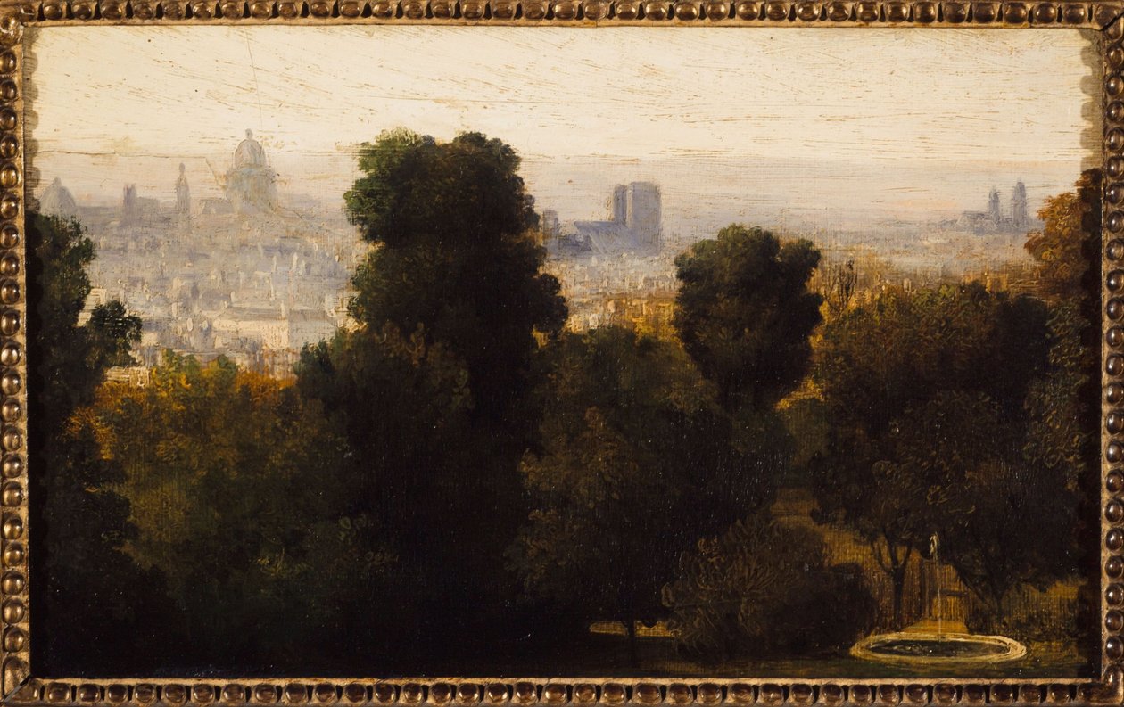 Paris set fra Bellevilles højder; ca. 1840, det nuværende 19. arrondissement, i 1840 (olie på lærred) af Unknown artist