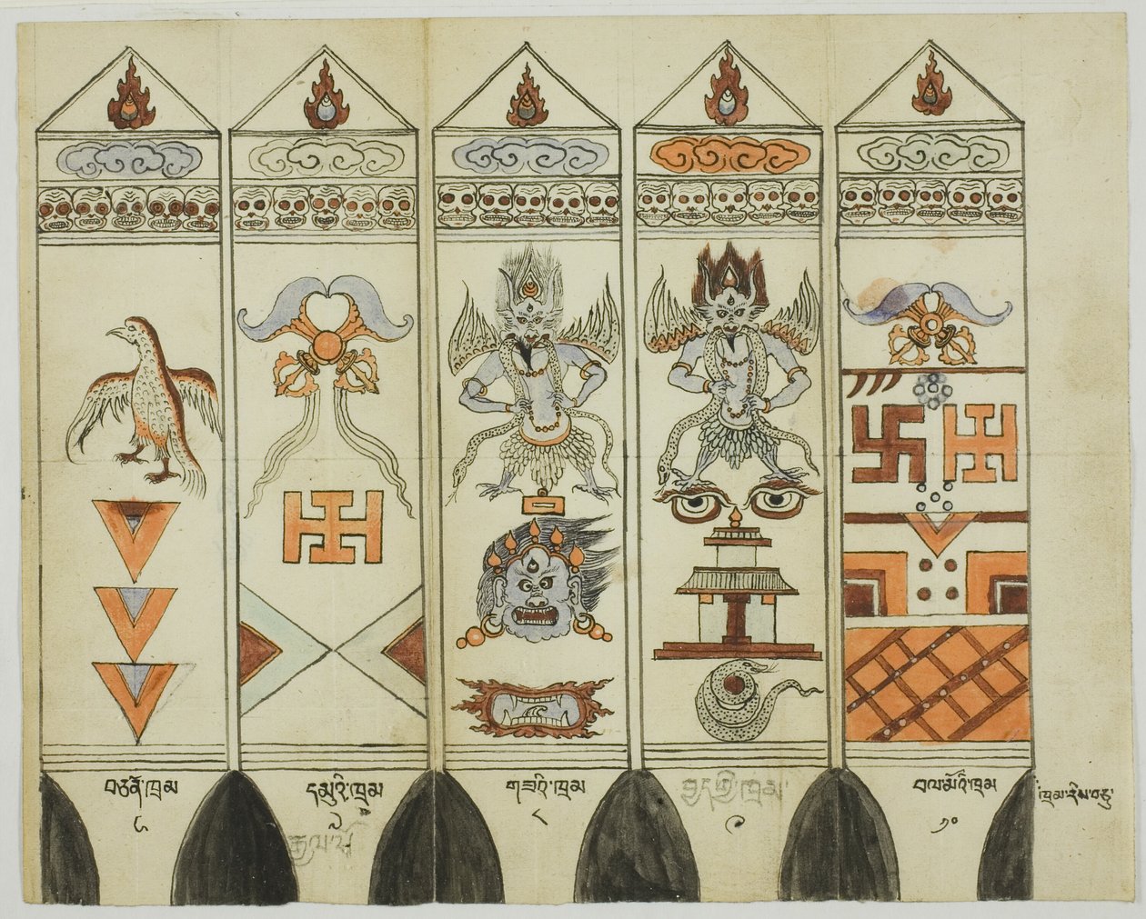 En del af et tidelt sæt af trykte rituelle pæle (Khram Shing) af Unknown artist