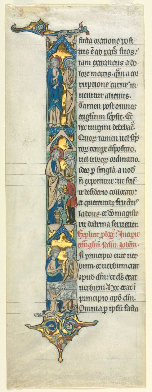 Delblad fra en latinsk bibel: Indledende I[n principio] med ægteskabet i Kana af Unknown artist