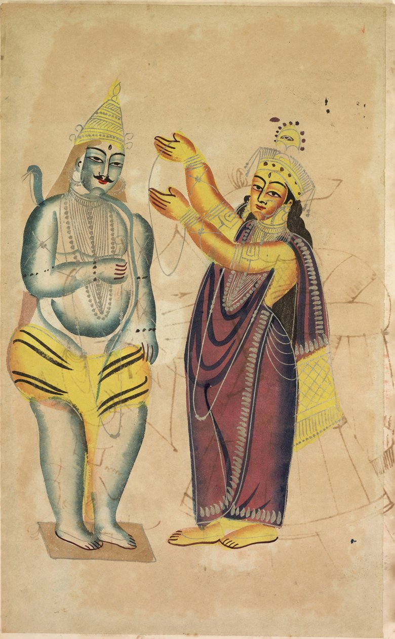 Parvati placerer en bryllupskrans på Shiva (recto) af Unknown artist