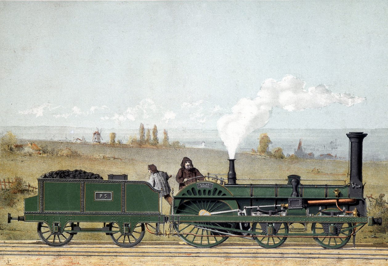 Passagerlokomotiv og kulvogn fra Strasbourg Railway (Crampton-systemet) af Unknown artist