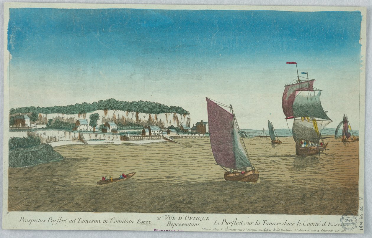 Peep-show, 21st Vue d/Optique Representant Prospectus Purfleet ad Tamesim i Comitatu Essex/The Purfleet på Themsen i Essex amt af Unknown artist