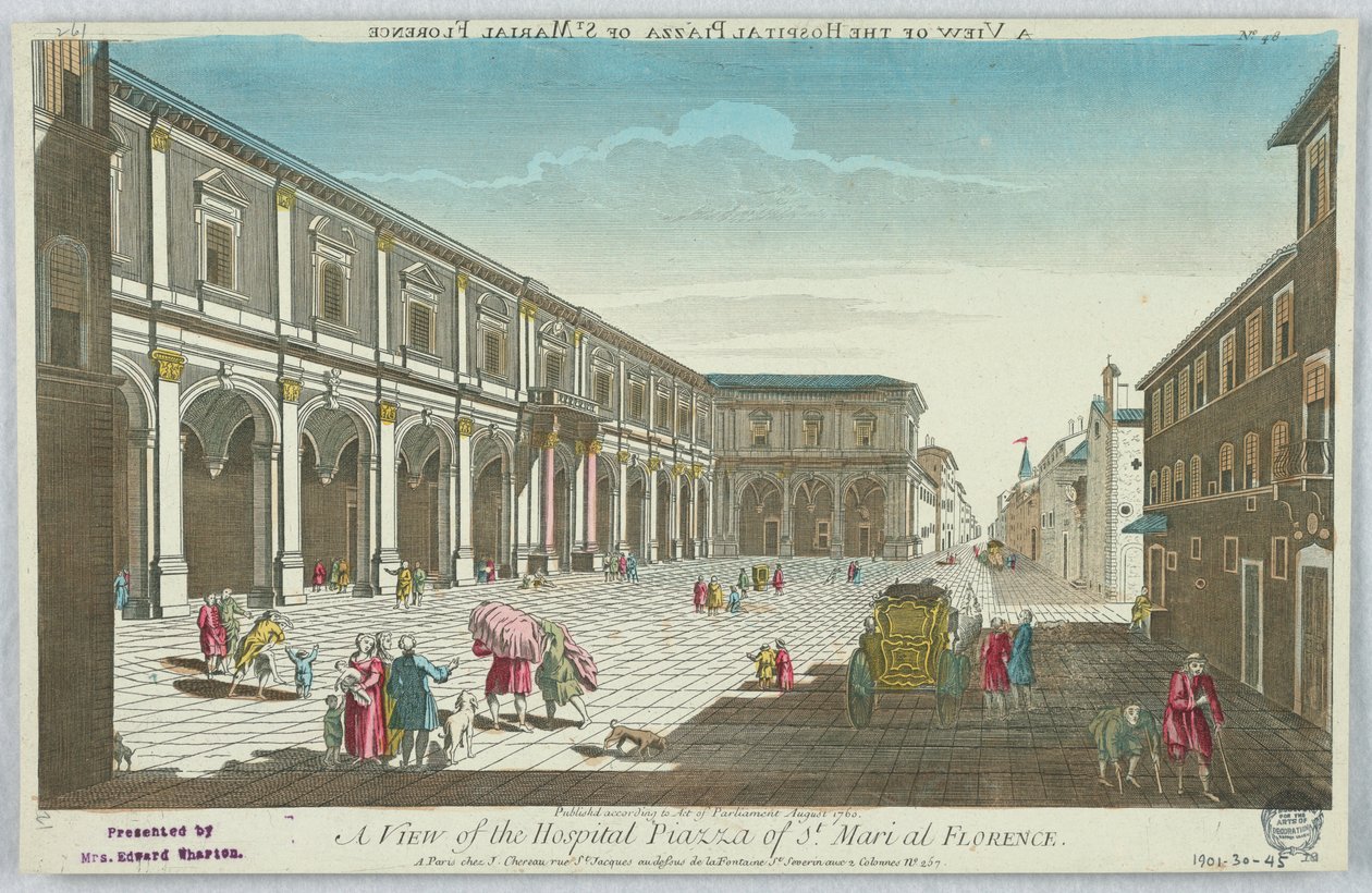 Peep-show, Udsigt over Hospital Piazza of St. Mari i Firenze, nr. 48 af Unknown artist