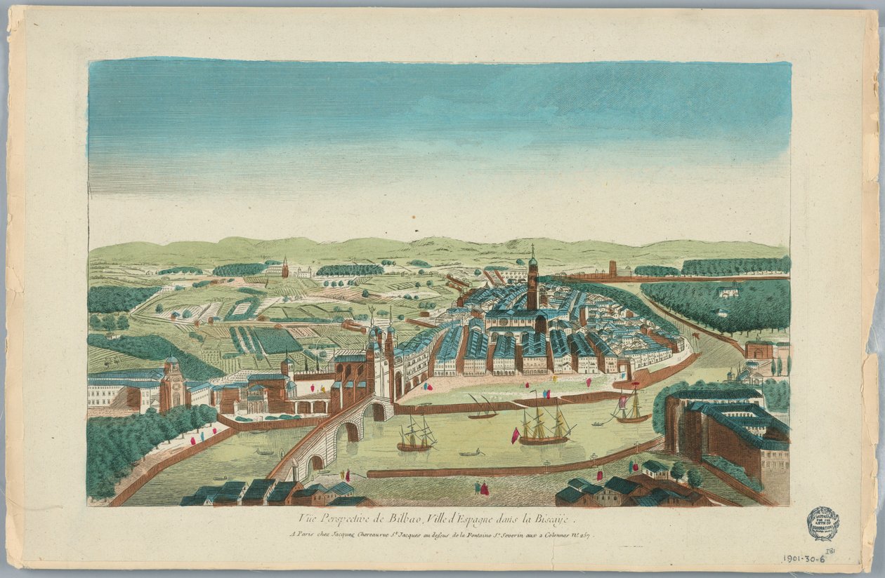 Peep-show, perspektivisk udsigt over Bilbao, Spaniens by i Biscayen af Unknown artist