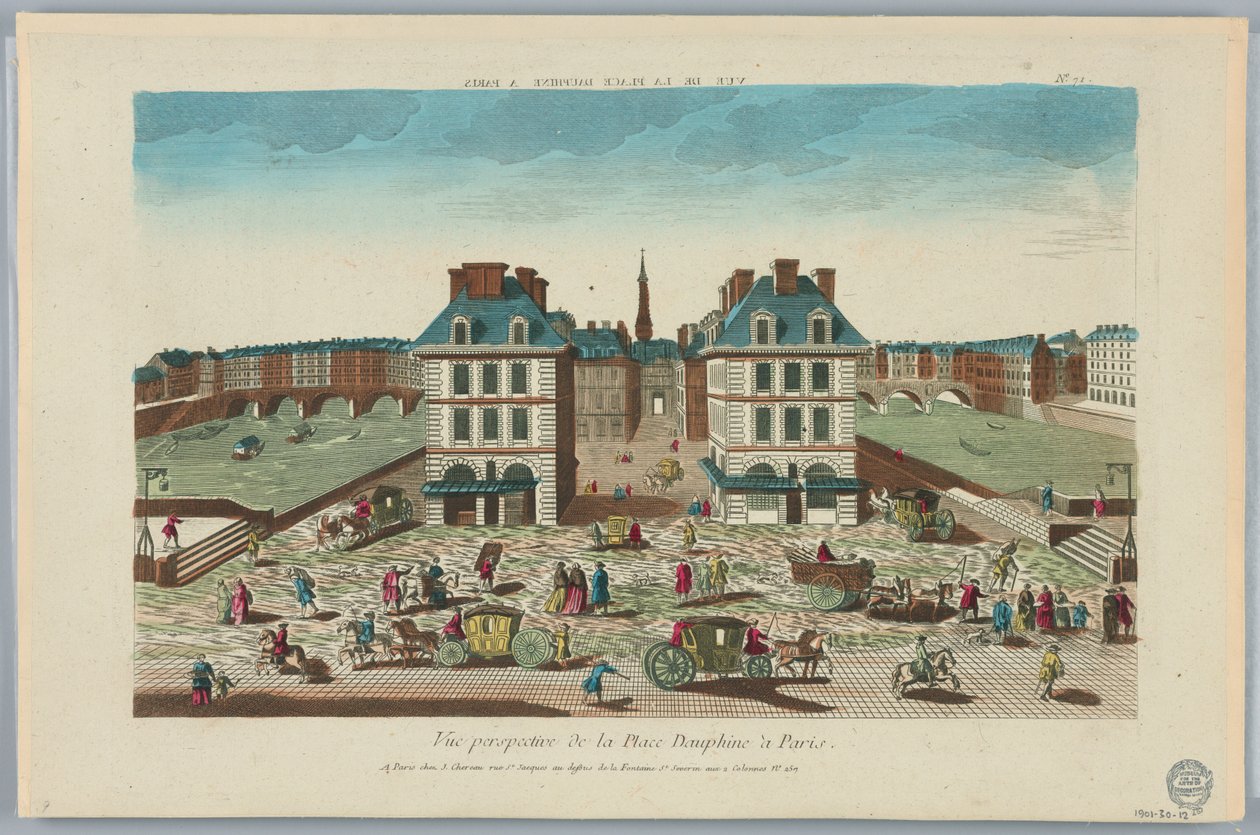 Peep-show, perspektivisk udsigt over Place Dauphine i Paris, nr. 71 af Unknown artist