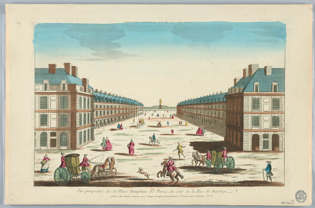 Peep-show, perspektivisk udsigt over Place Dauphine i Paris, fra siden af ​​Rue de Harlay, nr. 162 af Unknown artist