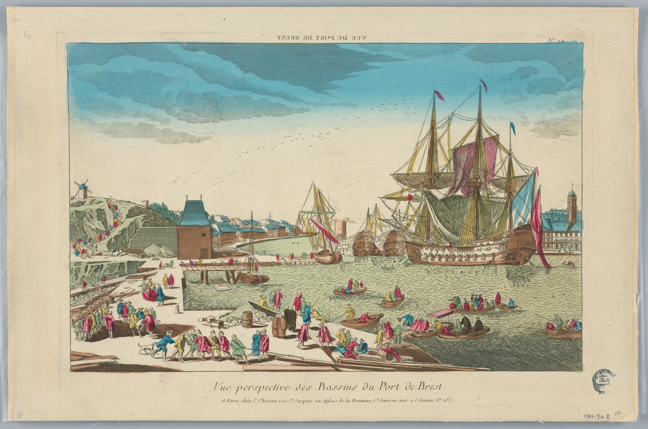 Peep-show, Perspektiv udsigt over havnen i Brest Bassiner, nr. 24 af Unknown artist