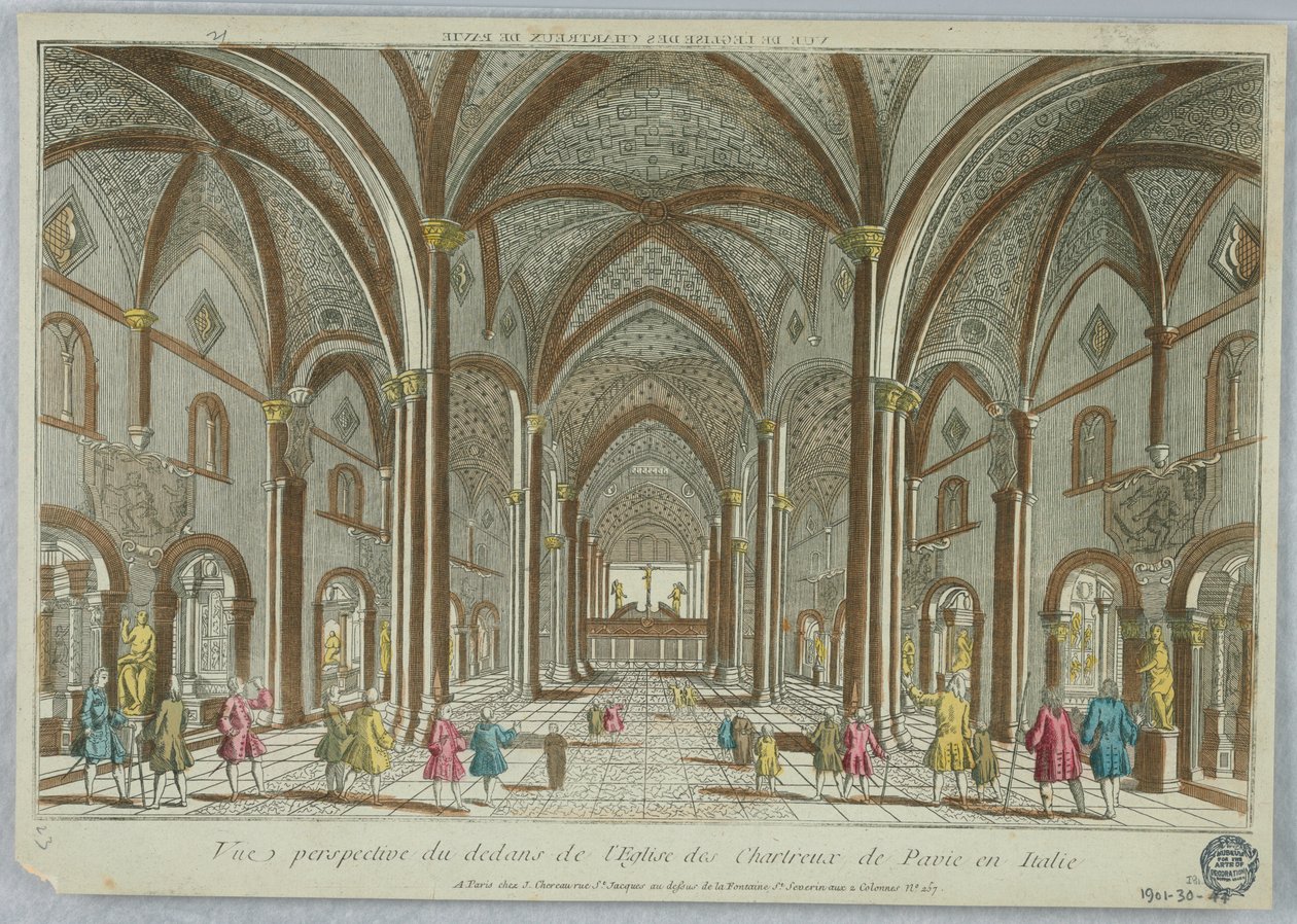 Peep-show, perspektivisk udsigt fra indersiden af ​​den karteusiske kirke i Pavia i Italien af Unknown artist