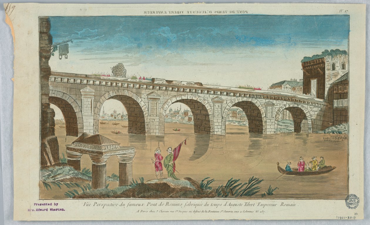 Peep-show, perspektivisk udsigt over den berømte bro af Remino Fabriquee fra tiden for Auguste Tibert romerske kejser, nr. 17 af Unknown artist