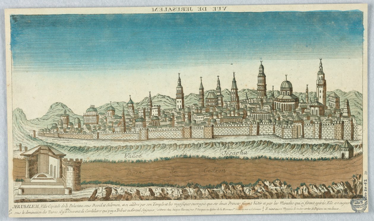 Peep-show, udsigt over Jerusalem, Jerusalem, hovedstaden i Palæstina under David og Salomon, er så berømt for sit tempel og de storslåede værker, at dets to fyrster byggede... af Unknown artist