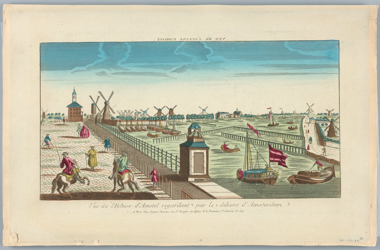 Peep-show, udsigt over Amstel-slusen, der kigger uden for Amsterdam af Unknown artist
