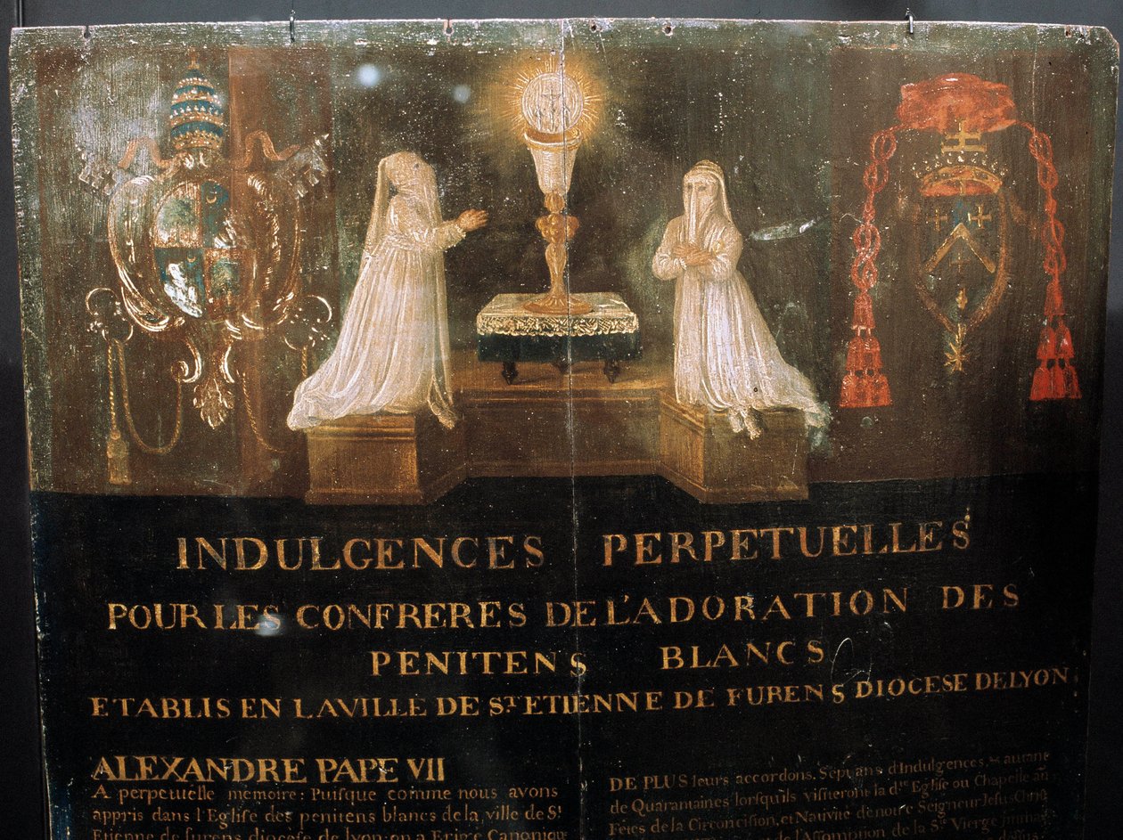 Evig aflad givet af pave Alexander VII til medlemmer af Confrerie des Penitents Blancs i byen Saint Stephen omkring 1668. Maleri på træ. af Unknown artist