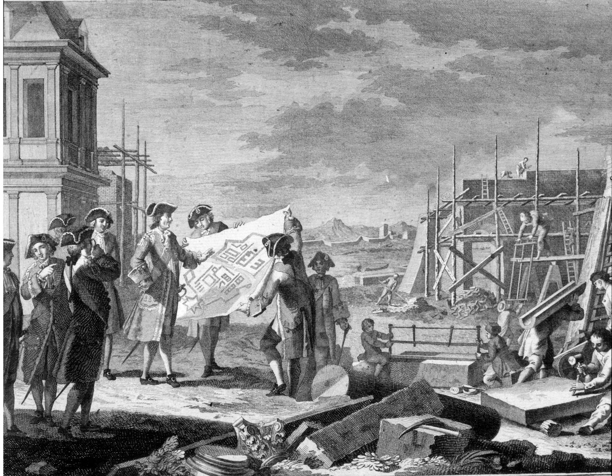 Peter den Store fører tilsyn med grundarbejdet i St. Petersborg af Unknown artist