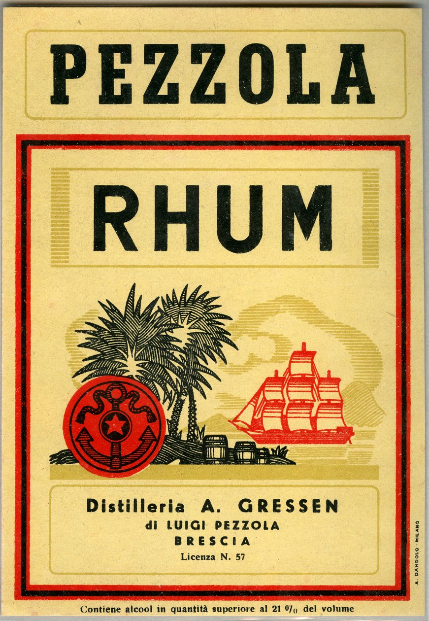 Pezzola rom alkohol reklame (kromolitografi slutningen af det 19. århundrede) af Unknown artist