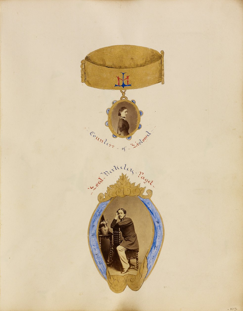 [Fotocollage med portrætter af grevinden af Listowel og Lord Berkeley Paget]. af Unknown artist