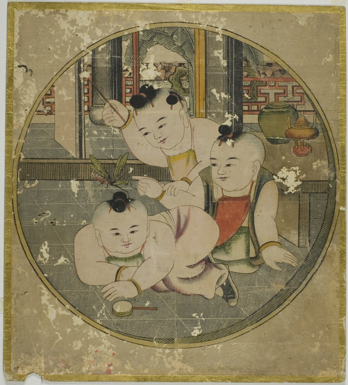 Billede af knæler og tre børn 蟷螂三童図 (Tourou sandou zu) af Unknown artist