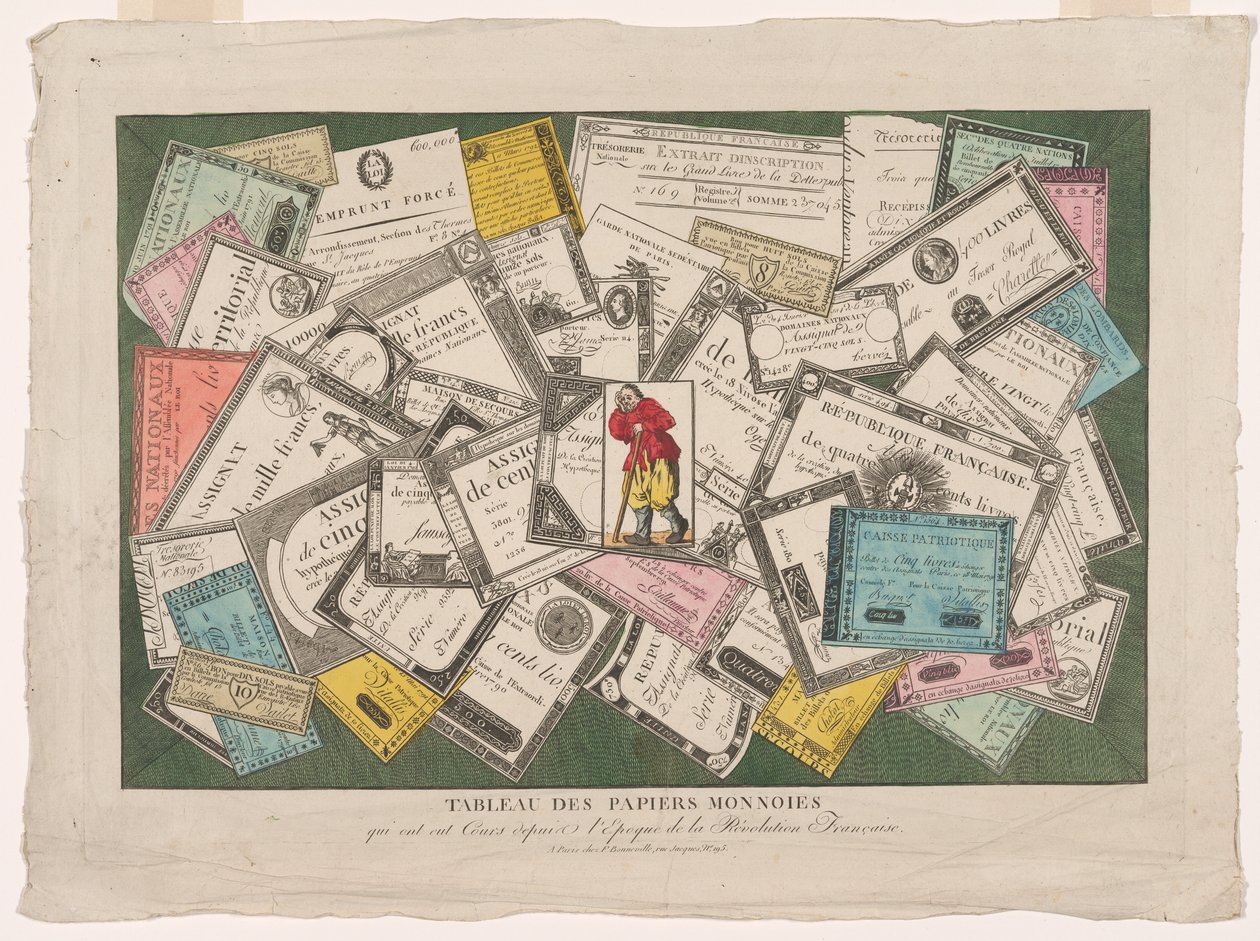 Billede af revolutionære assignater (Tableau des papiers monnoies qui ont eut cours depuis l