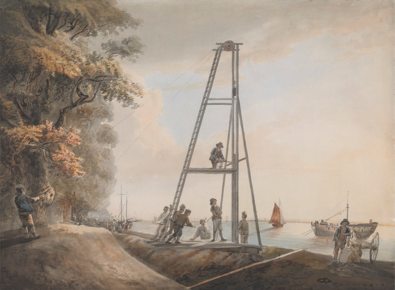 Pælekørsel på Themsens bred af Unknown artist